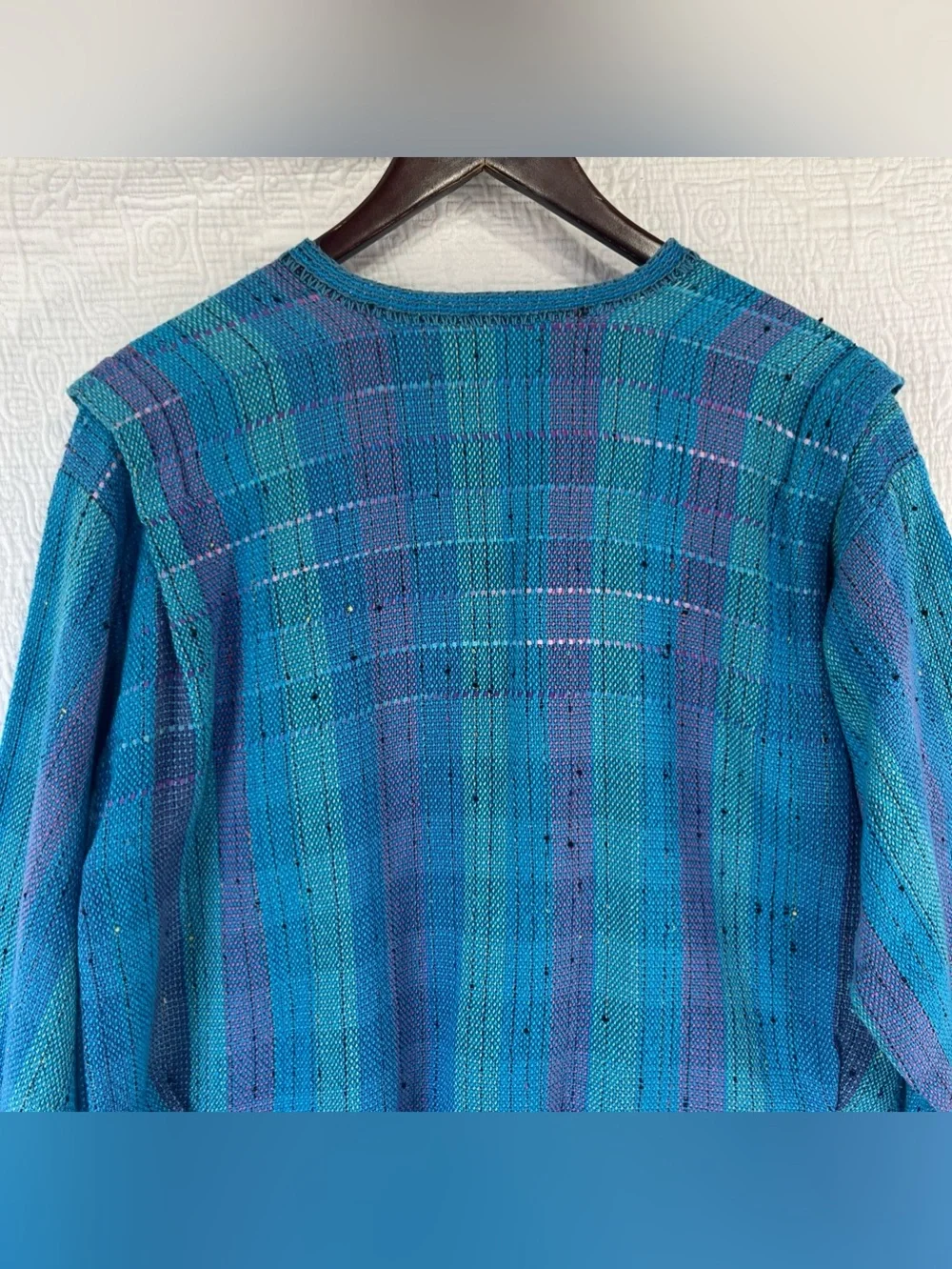 Vintage Handwoven Cardigan Sweater by M Lynette Holmes Handmade Cotton Tweed L